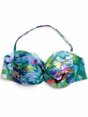 Gottex Turquoise Multi Floral Bandeau Bikini Top